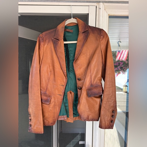 Italian Leather✨Pinko✨~Leather Jacket “Authentic from Italy”Cognac Color - Picture 4 of 11